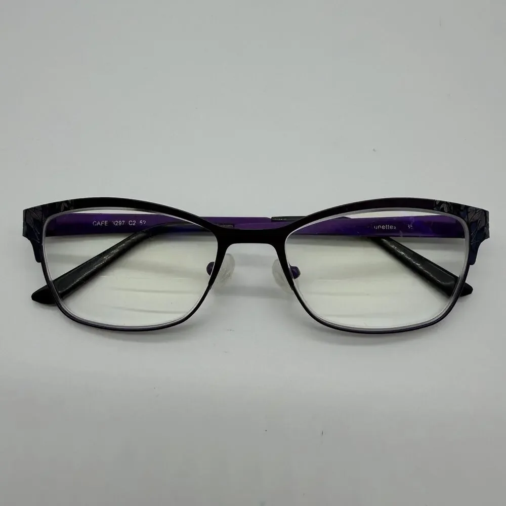Cafe Lunettes CAFE3297 C2 Womens Purple Eyeglasses Floral Metal Frames Only 52mm